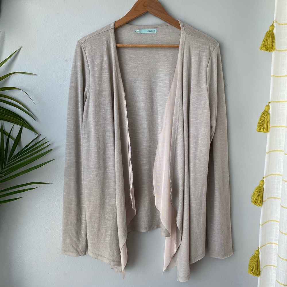 Cream Cardigan with Blush Detail, Waterfall Front